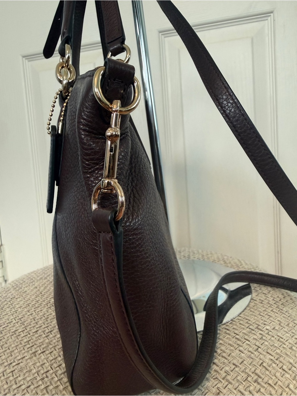 Coach Dark Brown Pebbled Leather Crossbody Tote with Gold Hardware - Picture 6 of 9
